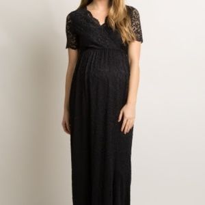 Black Lace Overlay Wrap Maternity Maxi Dress